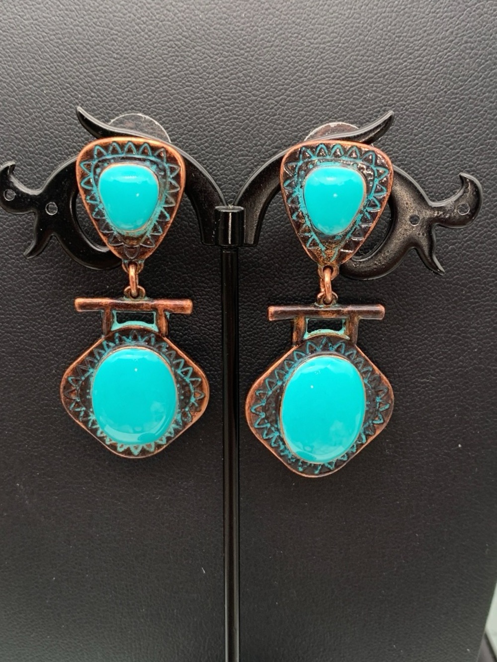 Copper tone and turquoise enamel Drop Earrings - Women's Jewelry